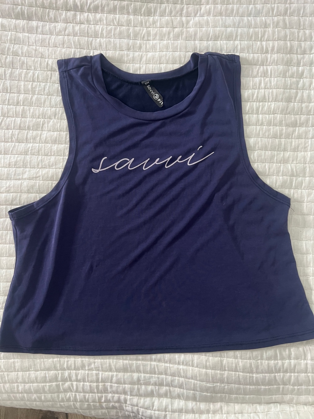 Savvi Navy Script Logo Muscle Tank